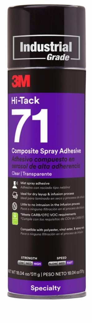 3M™ Hi-Tack Composite Spray Adhesive 71, Clear, 24 fl oz (Net Wt 18.04 oz), 12 Can/Case image 3M™ Hi-Tack Composite Spray Adhesive 71, Clear, 24 fl oz (Net Wt 18.04 oz), 12 Can/Caseimage