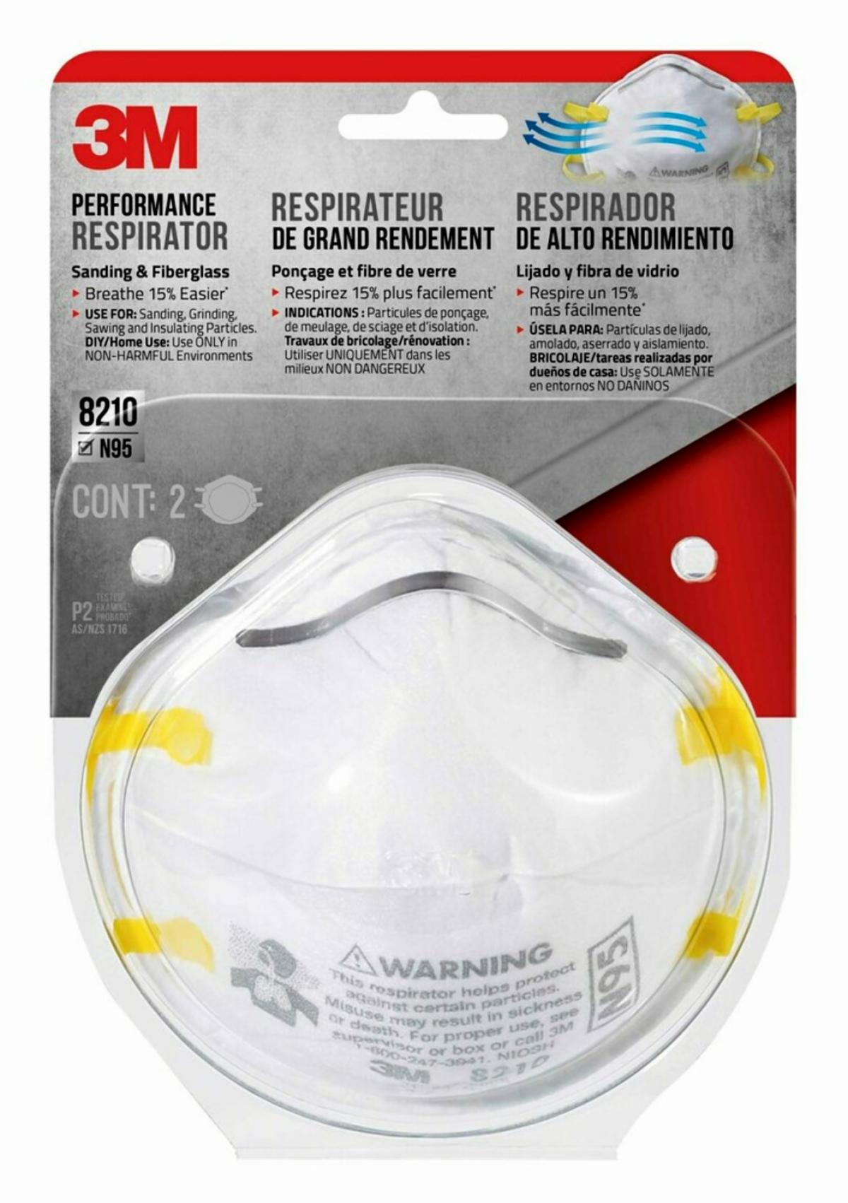 3M™ P2 Sanding Respirator Non Valve 8210H2DC, 2 Pack 3M