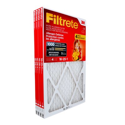 Filtrete Allergen Defense Micro Allergen Filter, MPR 1000, 16 in x 25 in x 1 in, 4 per pack