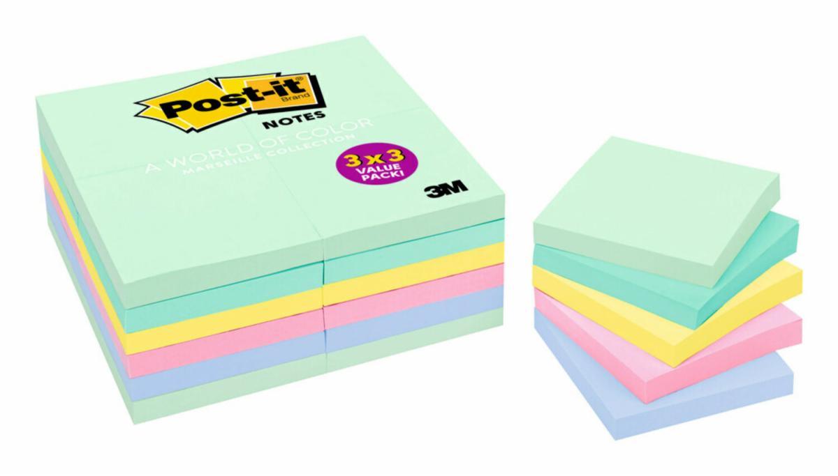 Postit® Notes Value Pack, Marseille, 76 x 76 mm, 24/Pack, 65424APVAD 3M