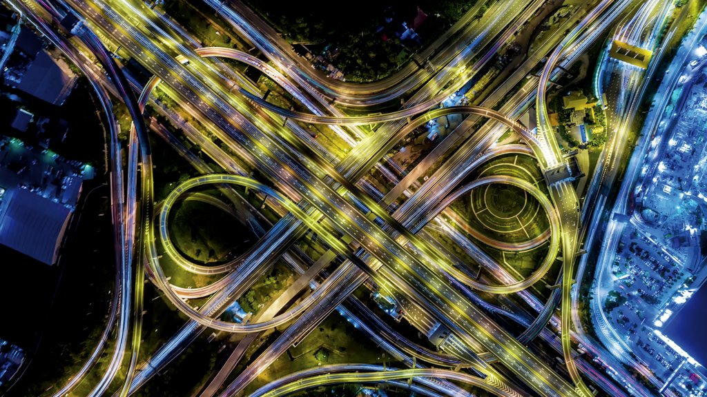 aerial view of street at night