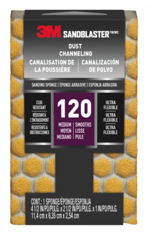 3M™ SandBlaster DUST CHANNELING Sanding Sponge, 20908-120-UFS ,120 grit, 4 1/2 in x 2 1/2 x 1 in, 1/pkimage