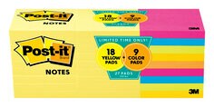 Post-it(R) Notes 654-2700-YW, 3 in x 3 in (76 mm x 76 mm) 18 Canary Yellow pads, 9 color pads