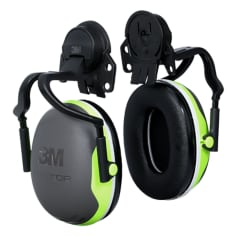 A 3M PELTOR X Series Earmuff, X4P51E, full brim hard hat attached electrically insulated