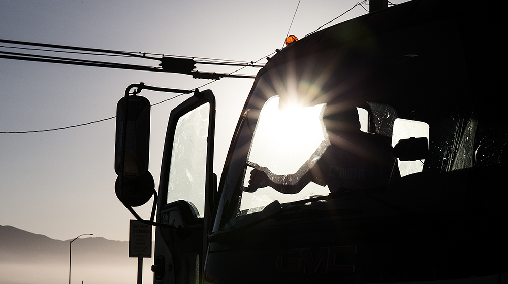 driving truck with sun shining  