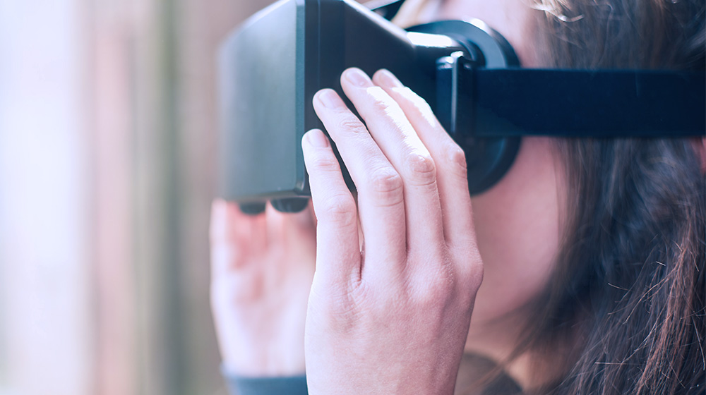 woman wearing virtual reality headset