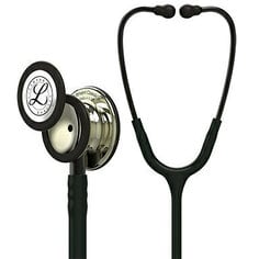 3M™ Littmann® Classic III™ -stetoskooppi, tarkkailuun, samppanjanvärinen rintakappale, musta letkusto sekä savunvärinen viimeistely suppilossa ja kuuntelukaarissa, 27 tuumaa, 5861