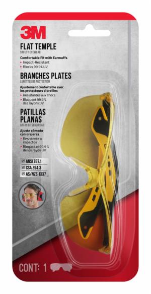 3M™ Flat Temple Eyewear Anti-Scratch, 47013H1-DC, Black/Yellow, Amber Lens, 6/caseimage
