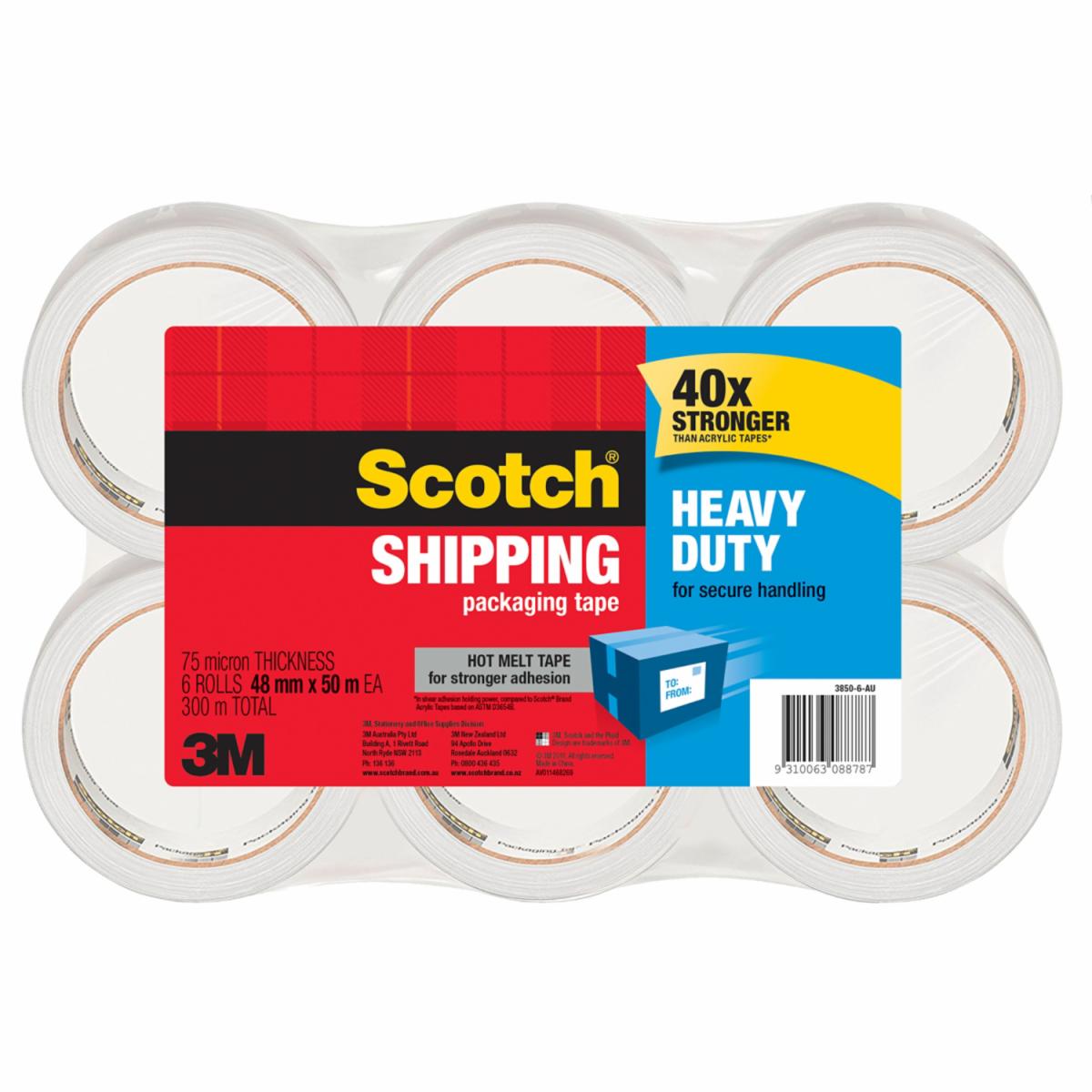 Scotch® Heavy Duty Shipping Packaging Tape 38506AU75, 48 mm x 75 m, 6