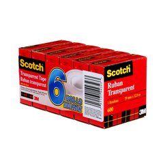 Scotch® Transparent Tape, 600-18-6BXD, 3/4 in x 36 yd (19 mm x