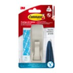 Command™ Gancho metálico de níquel satinado con reflejos modernos para baño grande MR03-SN-B