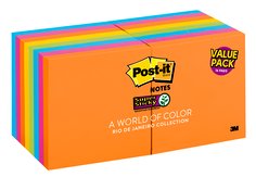 Post-it® Super Sticky Notes, 3 in x 3 in, Rio de Janeiro Collection, 12 Pads/Pack plus 4 FREE pads