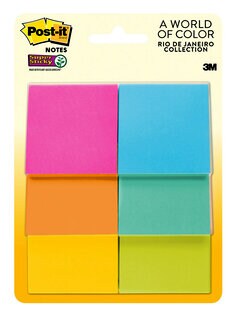 Post-it® Super Sticky Notes, 1 7/8 inx1 7/8 in, Rio de Janeiro Collection, 6 Pads/Pk, 45 Sheets/Pad