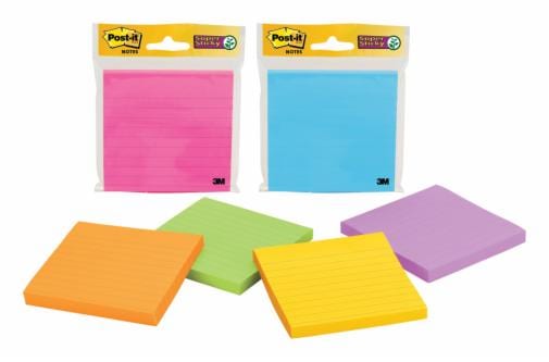 Post-it® Super Sticky Notes, 4 in. x 4 in., Assorted Colors, Lined, 1 Pad/Pack, 90 Sheets/Pad