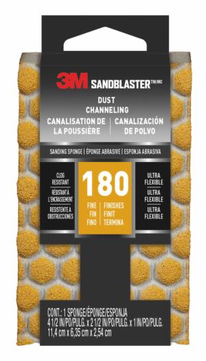 3M™ SandBlaster DUST CHANNELING Sanding Sponge, 20907-180-UFS ,180 grit, 4 1/2 in x 2 1/2 x 1 in, 1/pkimage