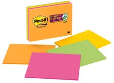 Post-it® Super Sticky Notes, 8 in x 6 in, Assorted, 4 Pads/Pack
