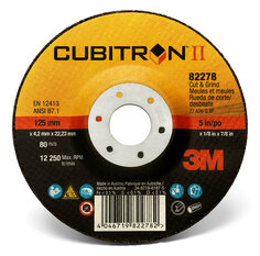 3M™ Cubitron™ II Cut and Grind Wheel T27, 82278, 5 in x 1/8 in x 7/8 in, Front View