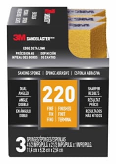 3M™ SandBlaster™ EDGE DETAILING Sanding Sponge, 9565-3PK ,220 grit, 4 1/2 in x 2 1/2 x 1 in, 3/pk