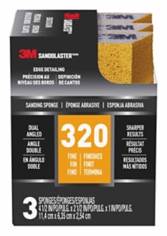 3M™ SandBlaster™ EDGE DETAILING Sanding Sponge, 9566-3PK ,320 grit, 4 1/2 in x 2 1/2 x 1 in, 3/pk