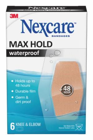 Nexcare Max Hold Waterproof Bandages MHW-06, Knee & Elbow, 2.38 in x 3.5 in (60 mm x 88 mm) image Nexcare Max Hold Waterproof Bandages MHW-06, Knee & Elbow, 2.38 in x 3.5 in (60 mm x 88 mm)image