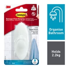 Command Bath Large Towel Hook BATH17 Frosted 1 Hook 1 Large Strip 3M United Kingdom