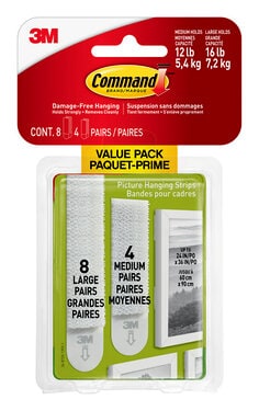 Command(TM) Picture Hanging Strips 17209-EF, White, Medium/Large, 24 Strips Per Pack