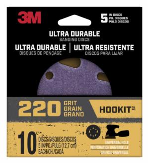 3M™ Ultra Durable 5 inch Power Sanding Discs, Universal Hole, 220 grit, Disc5in10pk220, 10/pk, 12pks/csimage