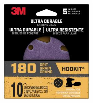 3M™ Ultra Durable 5 inch Power Sanding Discs, Universal Hole, 180 grit, Disc5in10pk180, 10/pk, 12pks/csimage