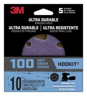3M™ Ultra Durable 5 inch Power Sanding Discs, Universal Hole, 100 grit, Disc5in10pk100, 10/pk, 12pks/csimage