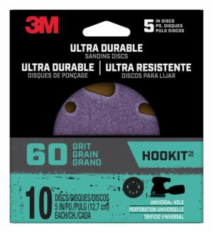 3M™ Ultra Durable 5 inch Power Sanding Discs, Universal Hole, 60 grit, Disc5in10pk60, 10/pk, 12pks/csimage