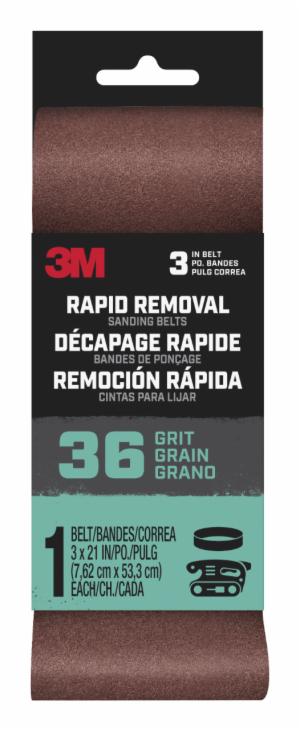 3M™ Rapid Removal 3 x 21 inch Power Sanding Belt, 36 grit, Belt3x211pk36, 1 pk, 10/caseimage