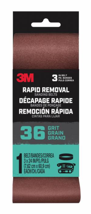 3M™ Rapid Removal 3 x 24 inch Power Sanding Belt, 36 grit, Belt3x241pk36, 1 pk, 10/caseimage