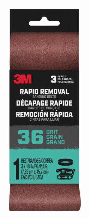 3M™ Rapid Removal 3 x 18 inch Power Sanding Belt, 36 grit, Belt3x181pk36, 1 pk, 10/caseimage