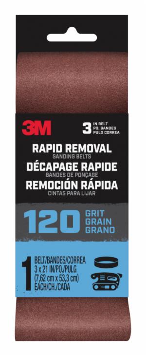 3M™ Rapid Removal 3 x 21 inch Power Sanding Belt, 120 grit, Belt3x211pk120, 1 pk, 10/caseimage