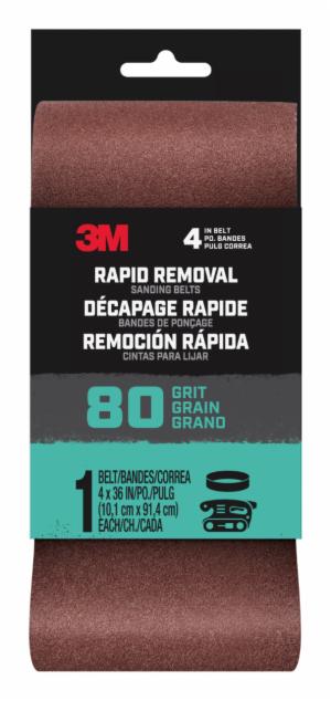 3M™ Rapid Removal 4×36 Power Sanding Belt, 80 grit, Belt4x361pk80, 1 pk, 10/caseimage
