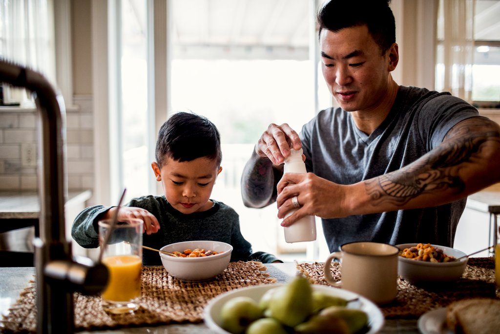 Father and Son eating breakfast