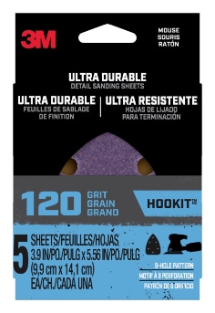 3M™ Ultra Durable Detail Sanding Sheets, 120 grit, Mouse5pk120, 5/pk, 20/case