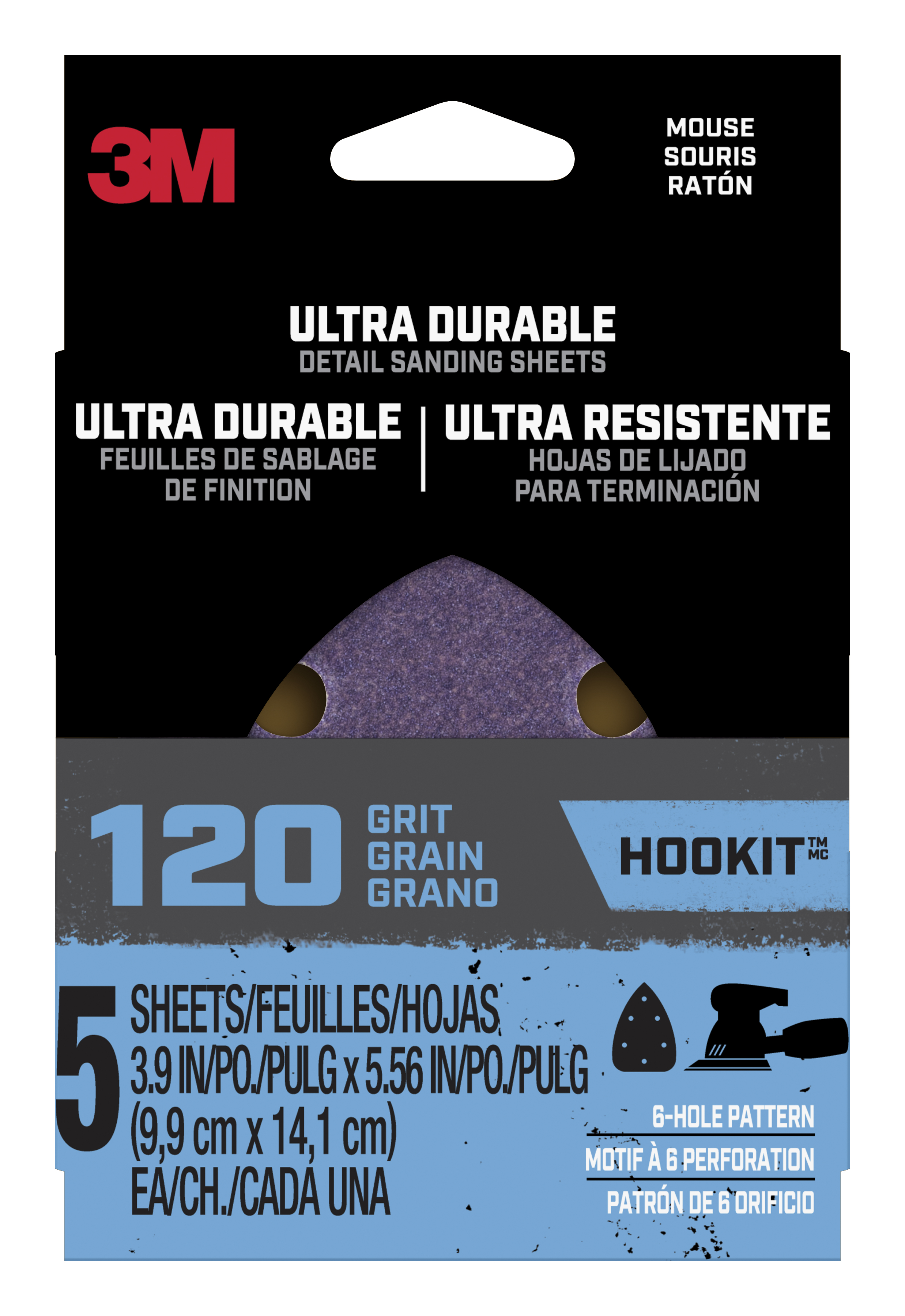 3M™ Ultra Durable Detail Sanding Sheets, 220 grit, Mousepk220, 5/pk, 20/case