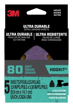 3M™ Ultra Durable Detail Sanding Sheets, 80 grit, Mouse5pk80, 5/pk, 20/case
