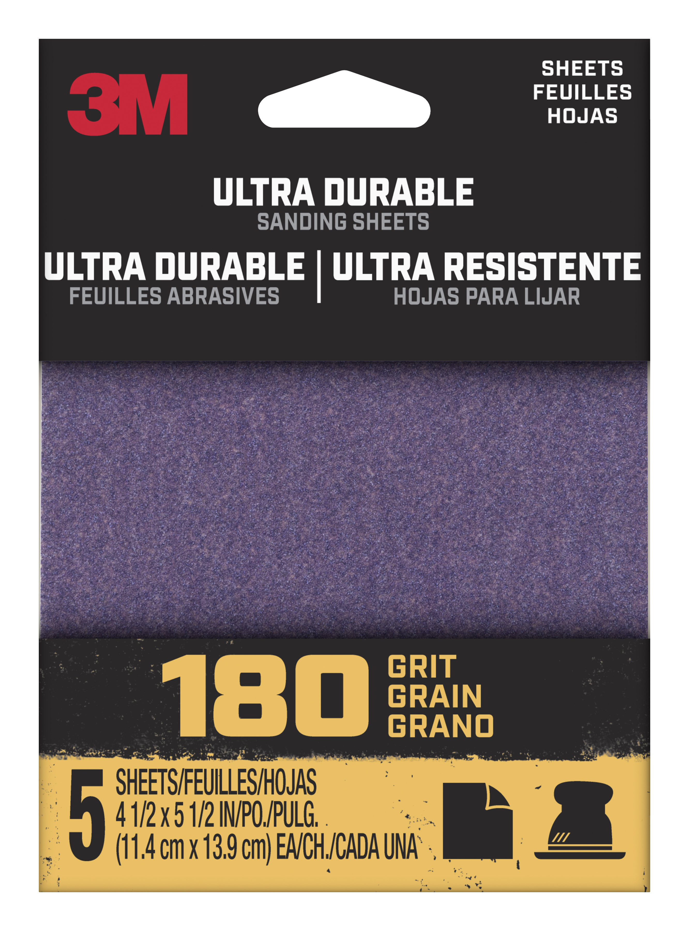 3M™ Ultra Durable Power Sanding 1/4 Sheet, 220 grit, 1/4Sht5pk220, 5 pk, 20/case