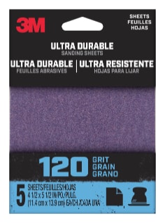 3M™ Ultra Durable Power Sanding 1/4 Sheet, 120 grit, 1/4Sht5pk120, 5 pk, 20/case
