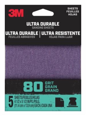 3M™ Ultra Durable Power Sanding 1/4 Sheet, 80 grit, 1/4Sht5pk80, 5 pk, 20/caseimage