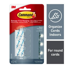 Command™ Clear Round Cord Clips, 17017CLR-ES, 4 Clips, 5 Strips