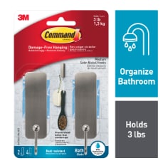 Command™ Bath Medium Hooks, Satin Nickel, BATH43-SN-2ES