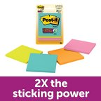 Post-it Super Sticky Notes, Miami Collection, 3 in x 3 in, 4 Pads/Pack