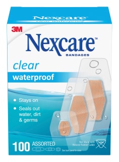 Clear Waterproof Bandages, 100ct, Three Sizes