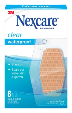 Clear Waterproof Bandages, 8ct, Knee & Elbow Size