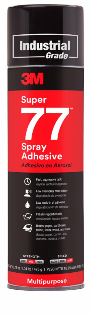 3M™ Super 77 Multipurpose Spray Adhesive, 24 fl oz Can (Net Wt 16.75 oz), 1/Case, Sample, NOT FOR SALE IN CA AND OTHER STATESimage