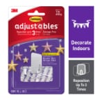 Command® Adjustables™ Repositionable 1 lb Hooks, 10 Hooks, 20 Strips, 17831CLR-10RR
