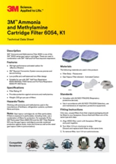 3M Ammonia and Methylamine Cartridge 6054 Datasheet